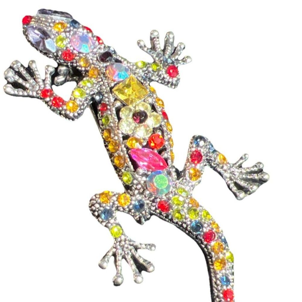 Rhinestone Multi-Color Gecko Lizard Fashion Jewelry Pin Brooch